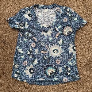 LOFT Blue Floral Patterned Top